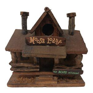 Vintage Handmade Wood Moose Lodge Cabin Bird House Rustic Primitive Country